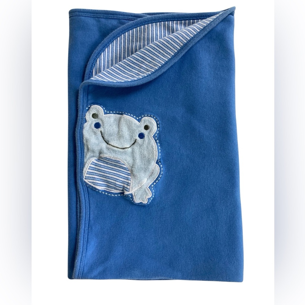 Children's Place Baby Place 2019 Blanket Blue Stripes Frog Jersey Knit 26 x 27